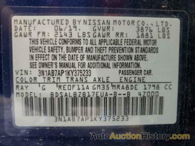 NISSAN SENTRA S, 3N1AB7AP1KY375233