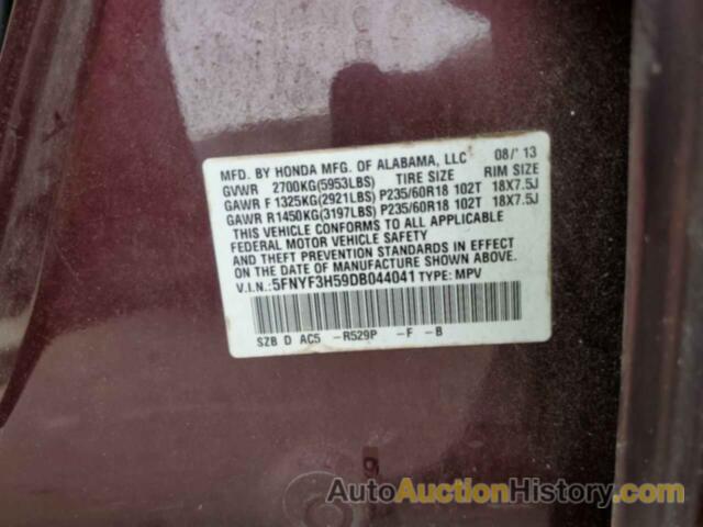 HONDA PILOT EXL, 5FNYF3H59DB044041