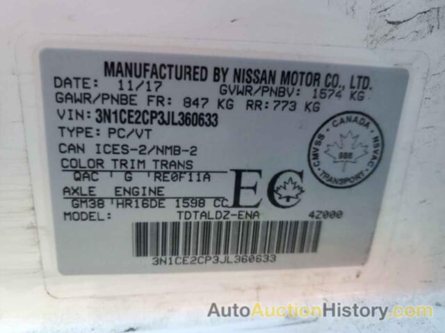 NISSAN VERSA S, 3N1CE2CP3JL360633