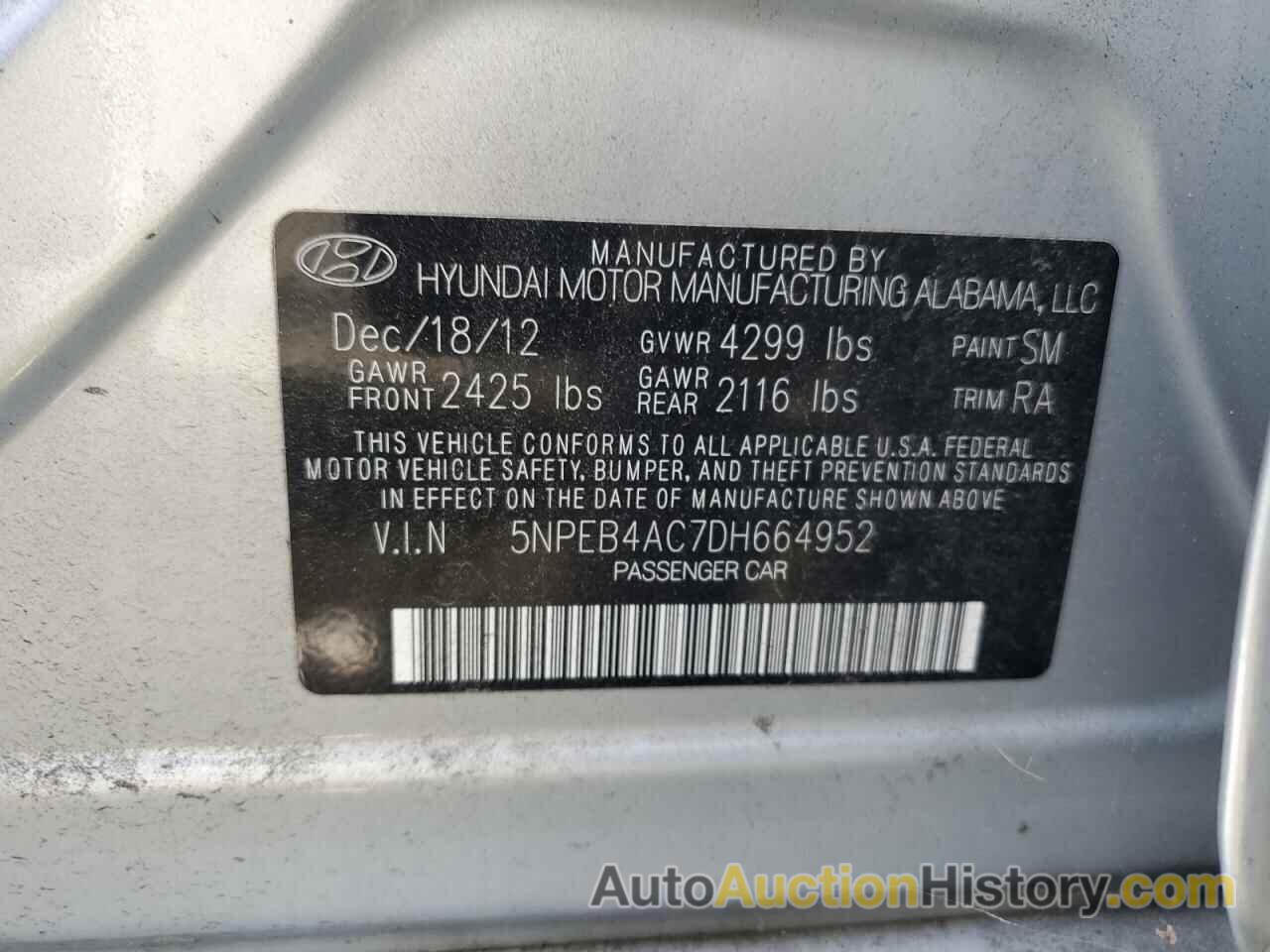 HYUNDAI SONATA GLS, 5NPEB4AC7DH664952