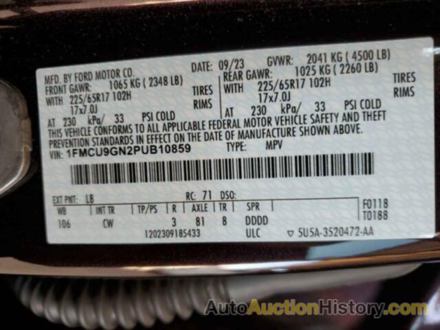 FORD ESCAPE ACT ACTIVE, 1FMCU9GN2PUB10859