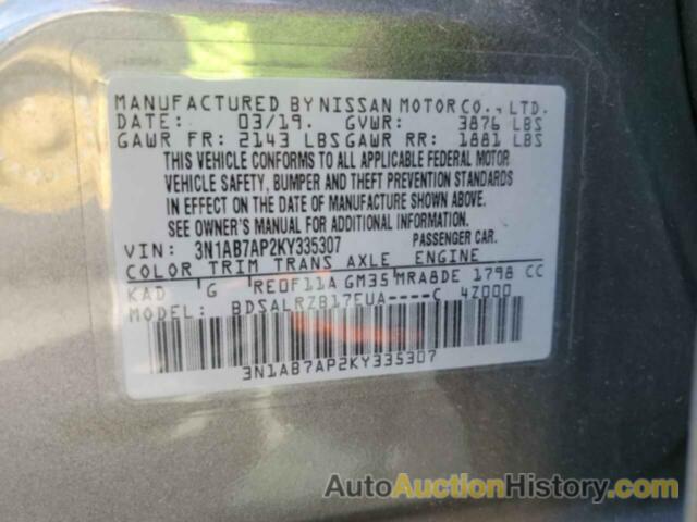 NISSAN SENTRA S, 3N1AB7AP2KY335307