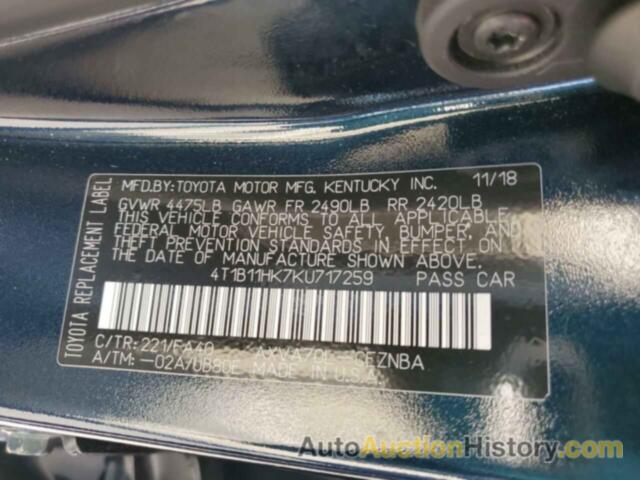 TOYOTA CAMRY L, 4T1B11HK7KU717259