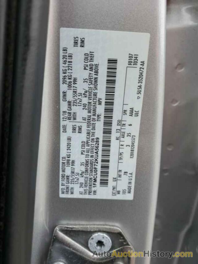 FORD ESCAPE S, 1FMCU0F72KUA56289