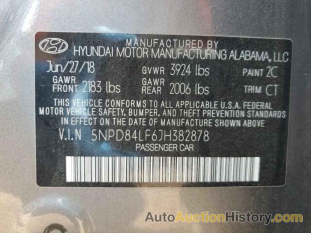 HYUNDAI ELANTRA SEL, 5NPD84LF6JH382878