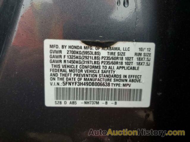 HONDA PILOT EX, 5FNYF3H49DB006638