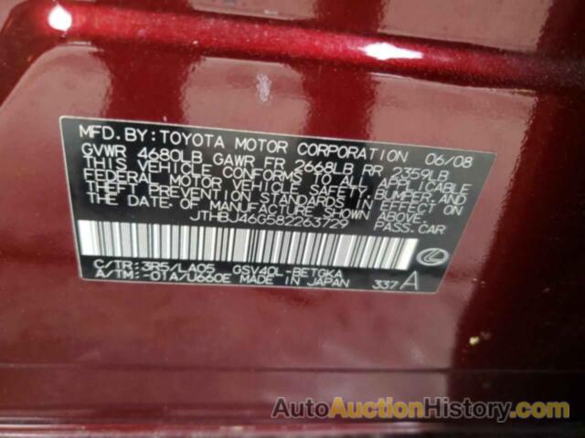 LEXUS ES350 350, JTHBJ46G582263729