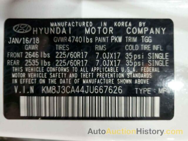 HYUNDAI TUCSON SEL, KM8J3CA44JU667626