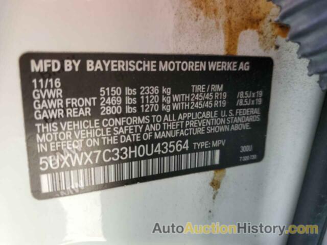 BMW X3 XDRIVE35I, 5UXWX7C33H0U43564