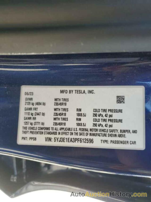 TESLA MODEL 3, 5YJ3E1EA3PF612596