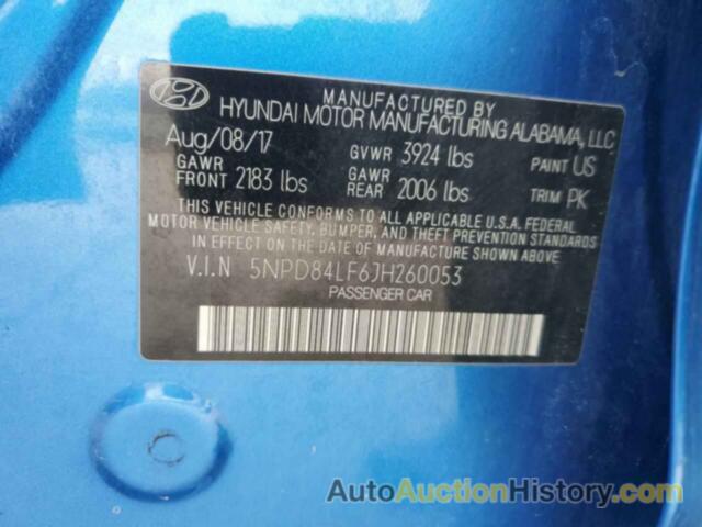 HYUNDAI ELANTRA SEL, 5NPD84LF6JH260053