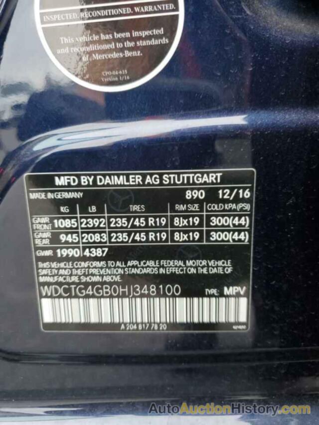 MERCEDES-BENZ GLA-CLASS 250 4MATIC, WDCTG4GB0HJ348100