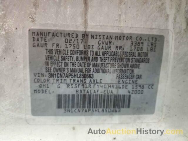 NISSAN VERSA S, 3N1CN7AP5HL850663