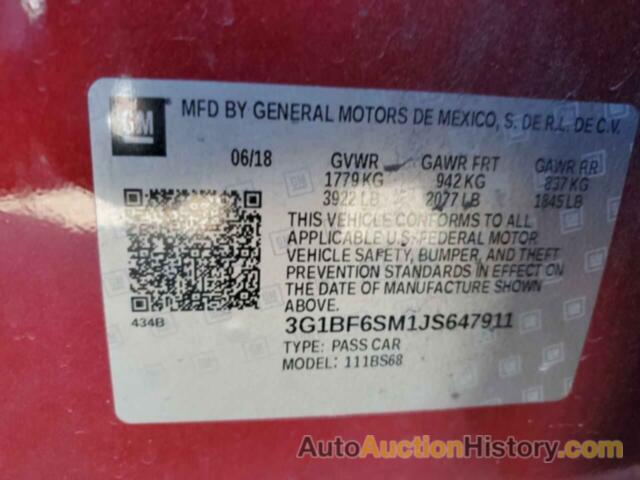 CHEVROLET CRUZE PREMIER, 3G1BF6SM1JS647911