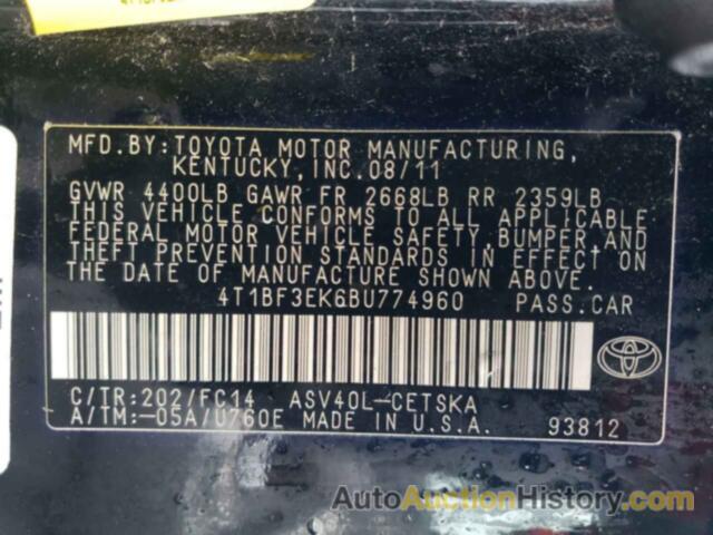 TOYOTA CAMRY BASE, 4T1BF3EK6BU774960