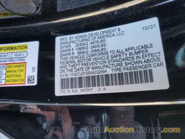 HONDA ACCORD SPORT, 1HGCV2F32MA032994