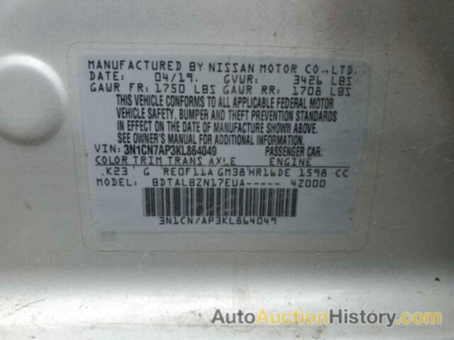 NISSAN VERSA S, 3N1CN7AP3KL864049