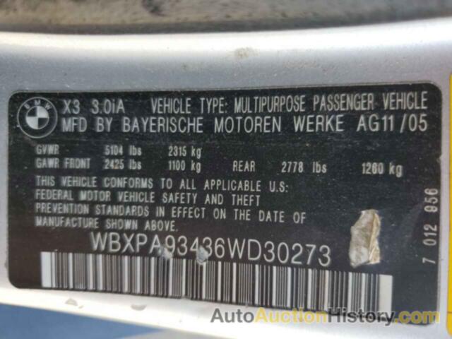 BMW X3 3.0I, WBXPA93436WD30273