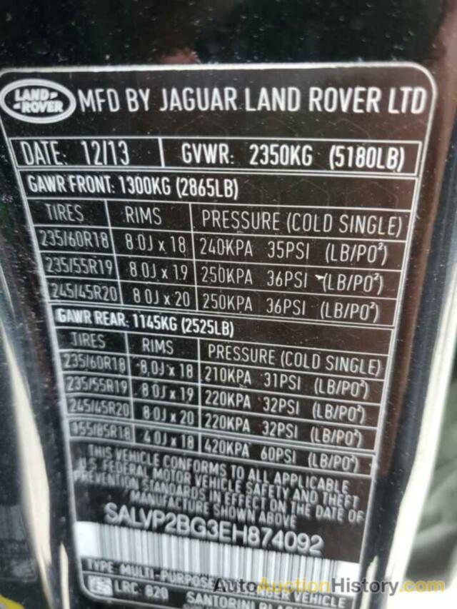 LAND ROVER RANGEROVER PURE PLUS, SALVP2BG3EH874092