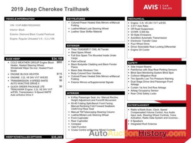 JEEP CHEROKEE TRAILHAWK, 1C4PJMBX7KD259450