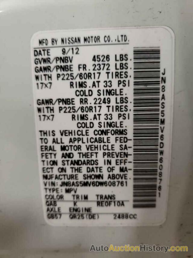 NISSAN ROGUE S, JN8AS5MV6DW608761