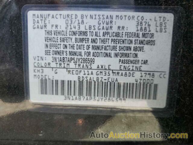 NISSAN SENTRA S, 3N1AB7AP5JY286599