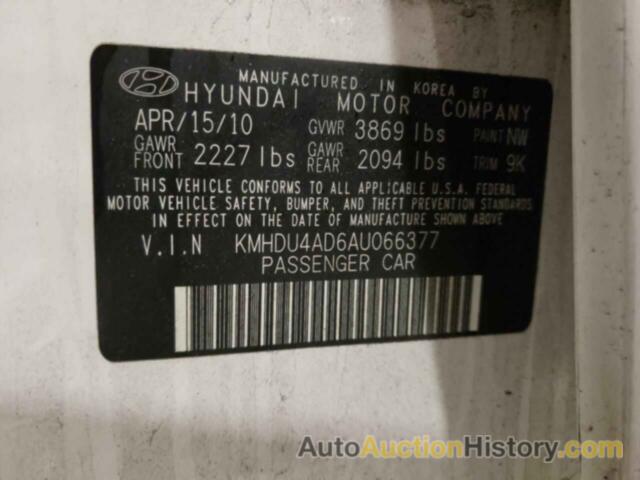 HYUNDAI ELANTRA BLUE, KMHDU4AD6AU066377