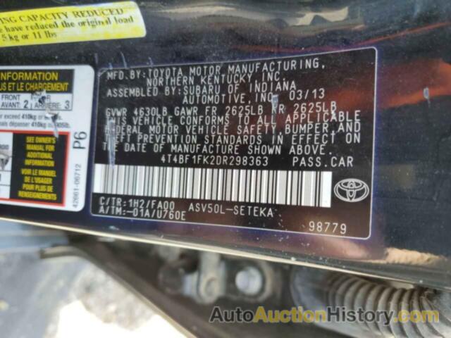 TOYOTA CAMRY L, 4T4BF1FK2DR298363