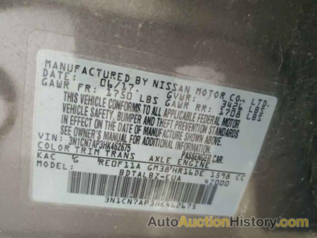 NISSAN VERSA S, 3N1CN7AP3HK462675