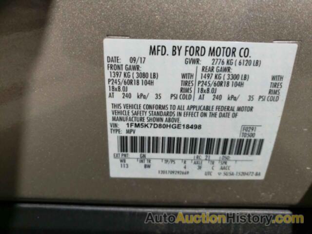 FORD EXPLORER XLT, 1FM5K7D80HGE18498