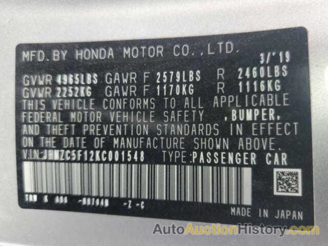 HONDA CLARITY, JHMZC5F12KC001548