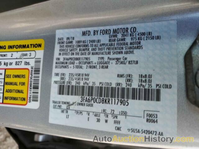 FORD FUSION SEL, 3FA6P0CD8KR117905