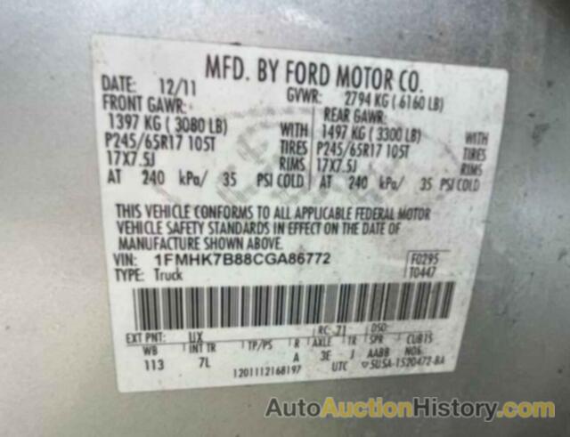 FORD EXPLORER, 1FMHK7B88CGA86772