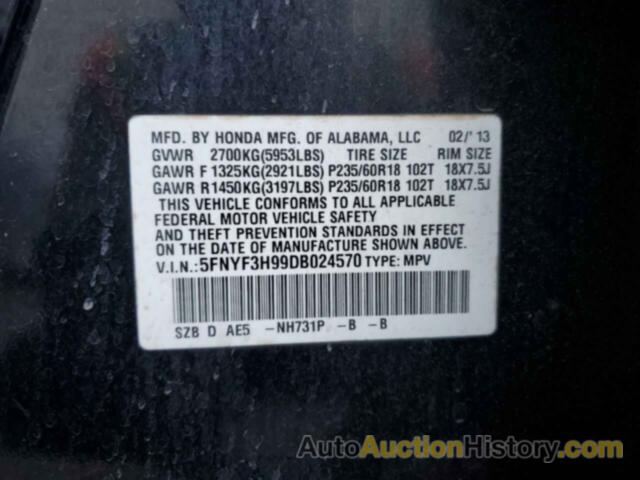 HONDA PILOT TOURING, 5FNYF3H99DB024570