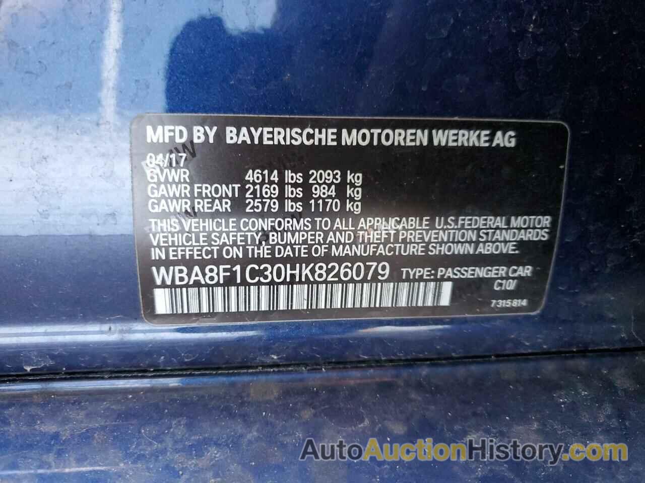 BMW 3 SERIES D XDRIVE, WBA8F1C30HK826079