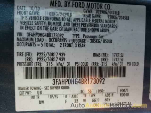 FORD FUSION SE, 3FAHP0HG4BR173092