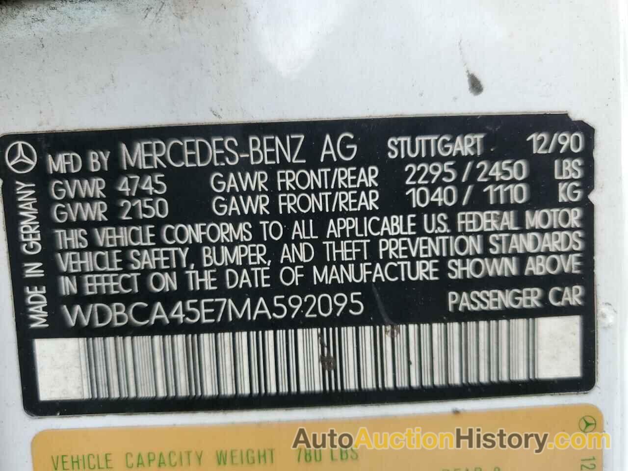 MERCEDES-BENZ 560-CLASS SEC, WDBCA45E7MA592095