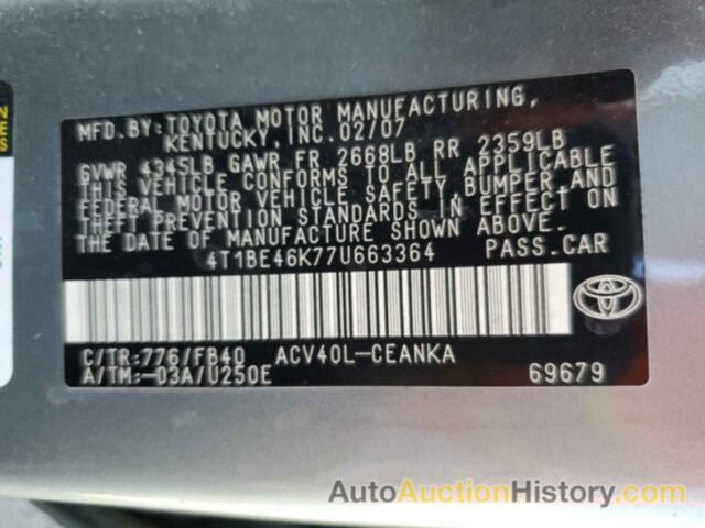 TOYOTA CAMRY CE, 4T1BE46K77U663364