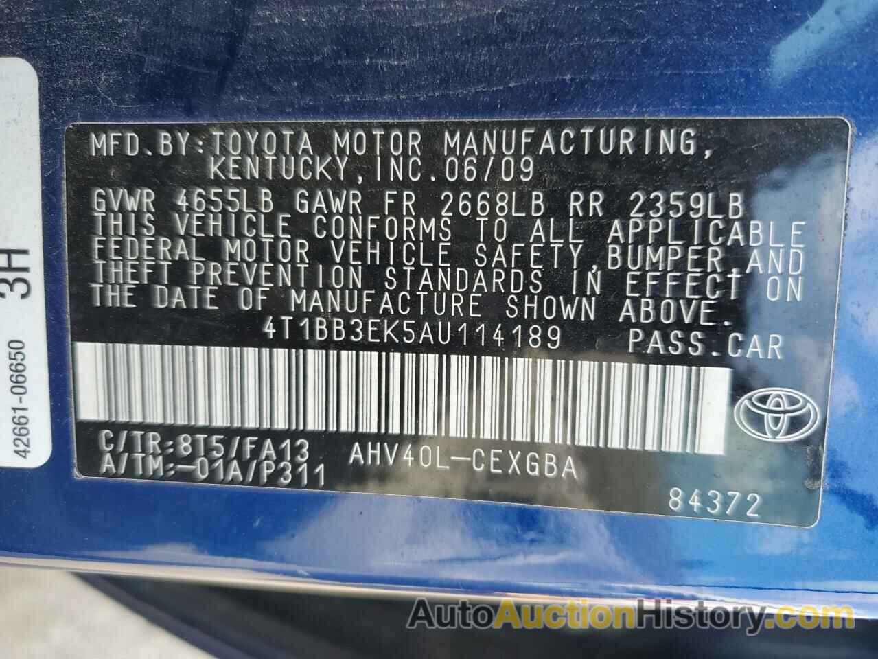 TOYOTA CAMRY HYBRID, 4T1BB3EK5AU114189