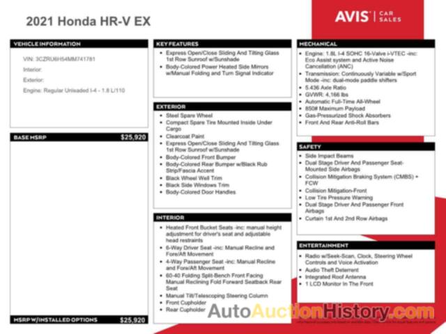 HONDA HR-V EX, 3CZRU6H54MM741781