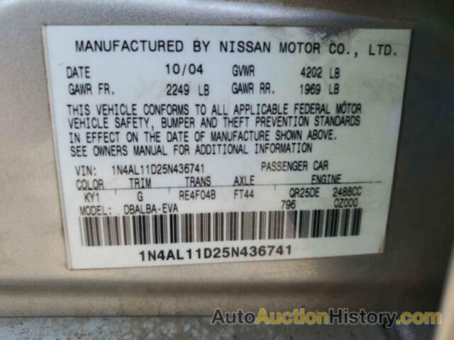 NISSAN ALTIMA S, 1N4AL11D25N436741