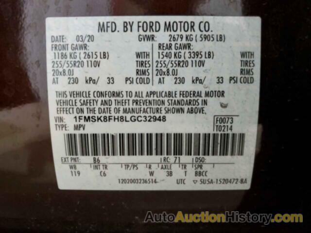 FORD EXPLORER LIMITED, 1FMSK8FH8LGC32948