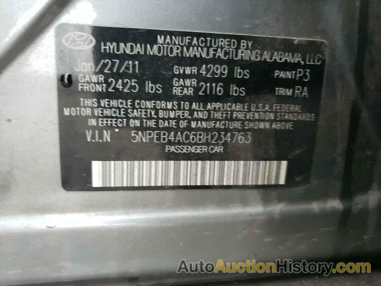 HYUNDAI SONATA GLS, 5NPEB4AC6BH234763