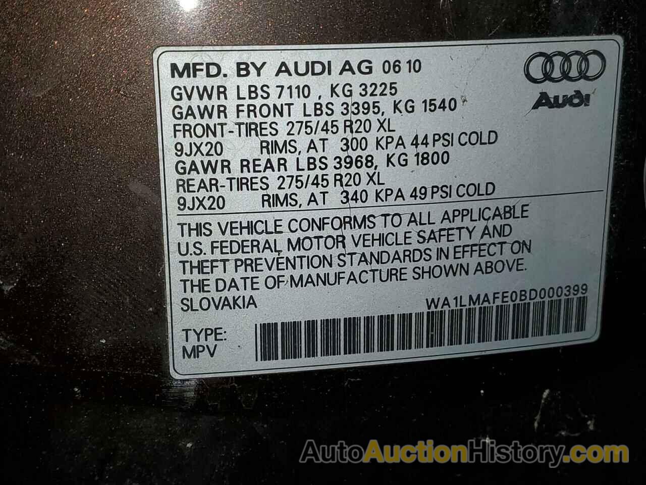 AUDI Q7 PREMIUM PLUS, WA1LMAFE0BD000399