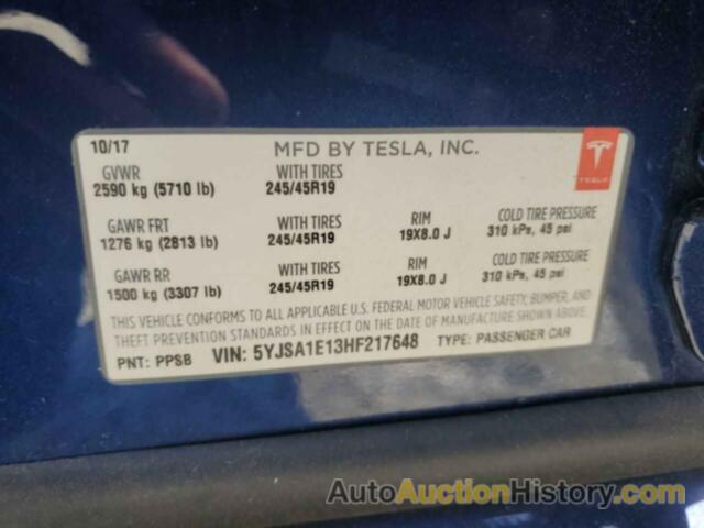 TESLA MODEL S, 5YJSA1E13HF217648