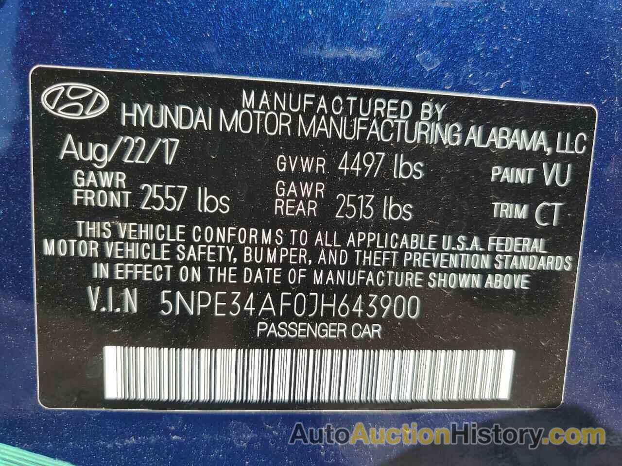 HYUNDAI SONATA SPORT, 5NPE34AF0JH643900