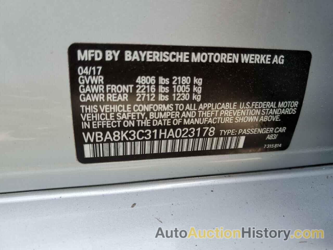 BMW 3 SERIES XI, WBA8K3C31HA023178