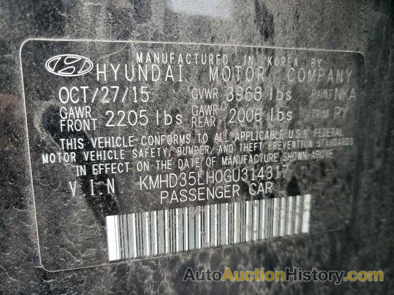 HYUNDAI ELANTRA, KMHD35LH0GU314317