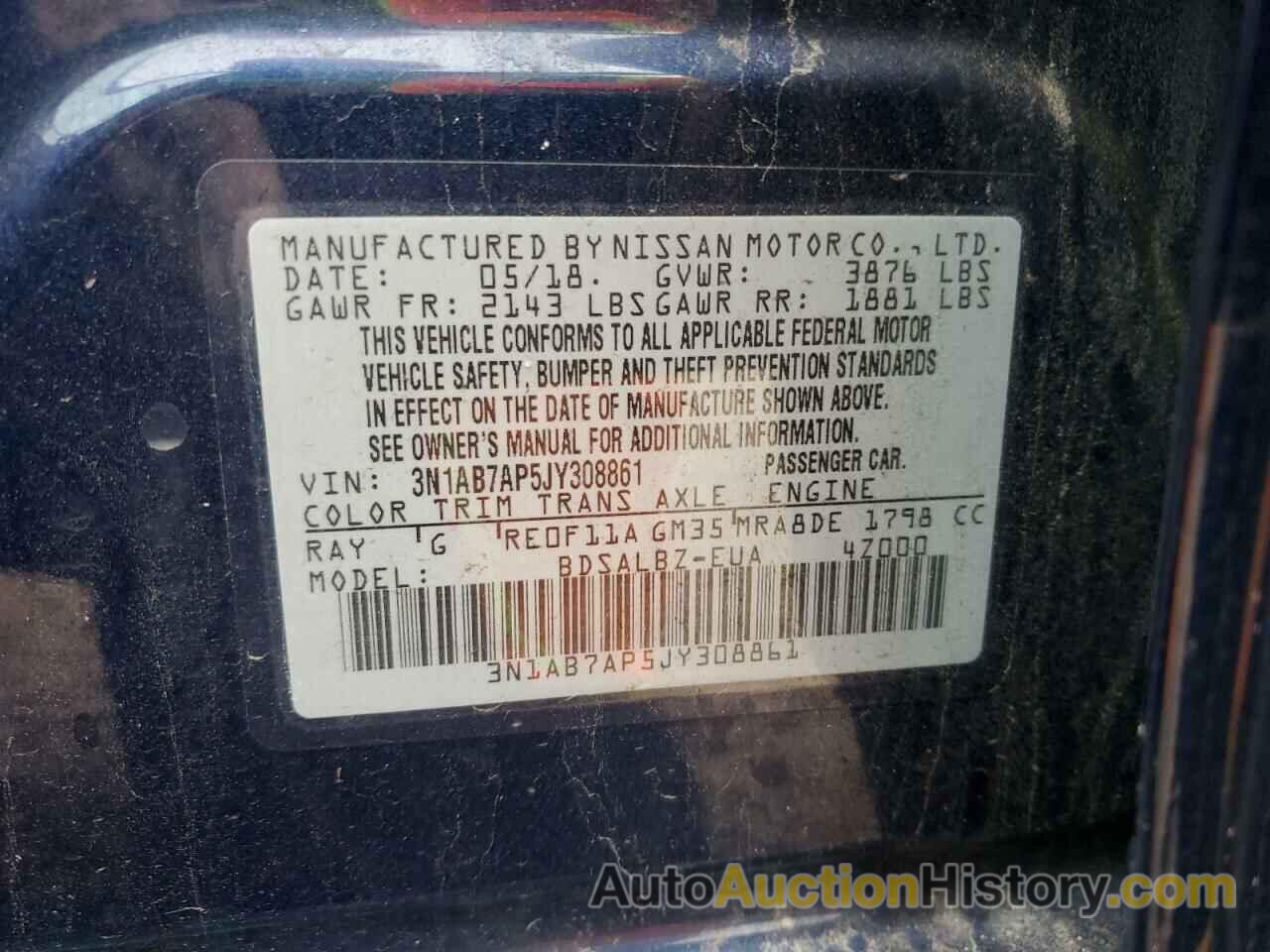 NISSAN SENTRA S, 3N1AB7AP5JY308861