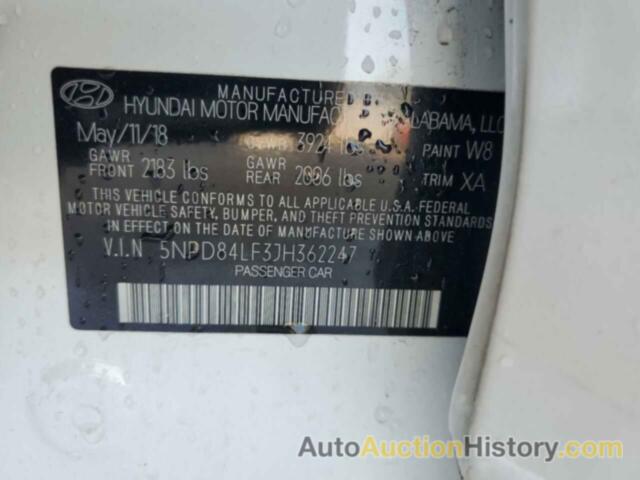 HYUNDAI ELANTRA SEL, 5NPD84LF3JH362247